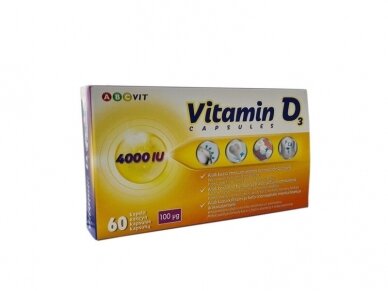 ABC VIT, vitaminas D3, 100µg, 4000TV, 60 kapsulių