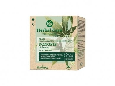 HERBAL CARE kremas drėkinamasis su kanapėmis ir kolagenu jautriai odai, 50 ml