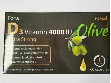 Maisto papildas Vitaminas D3 4000 TV Olive forte extra strong 60 kaps.