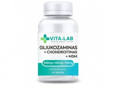 VITA-LAB maisto papildas Gliukozaminas 1500, Chondroitinas ir MSM, N90