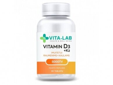 VITA-LAB maisto papildas Vitaminas D3 5000 + K2 200 µg, N90